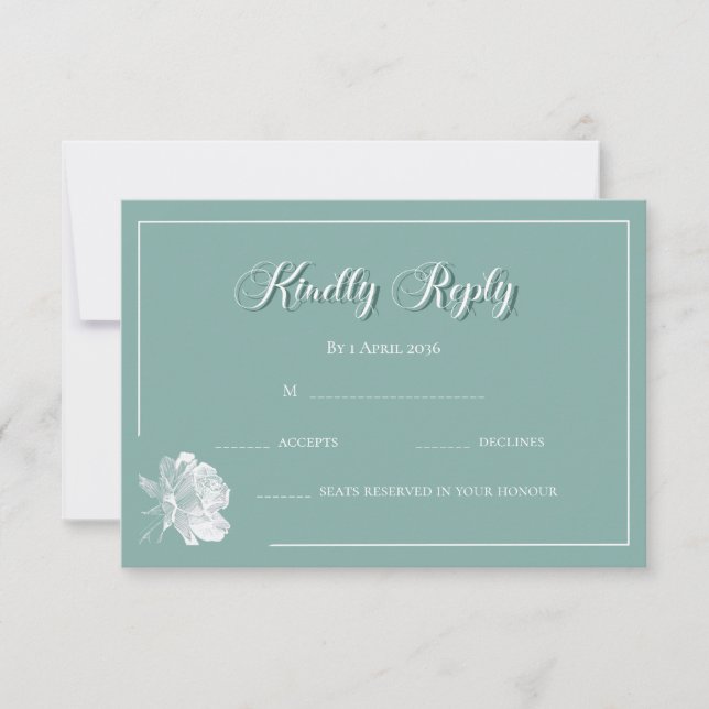 Simple Calligraphy Sage Green Floral Wedding RSVP Card (Front)