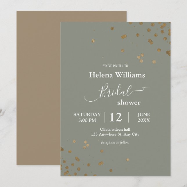   Simple Calligraphy Sage Green & Gold  Invitation (Front/Back)