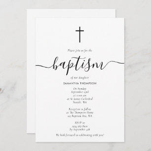 Simple Calligraphy Script Baptism Christening Invitation