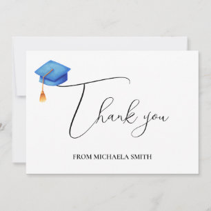 Simple Calligraphy Script Blue Graduation Thank You Card