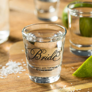Simple Calligraphy Script Bride Wedding Shot Glass