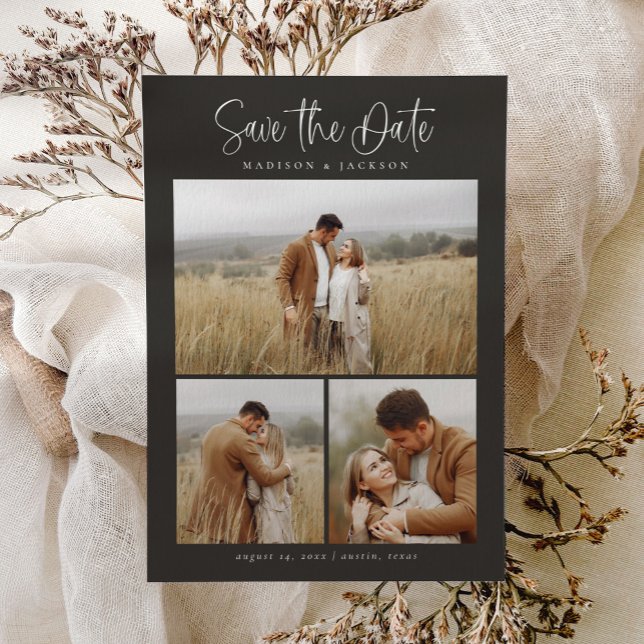 Simple Calligraphy Script Modern Four Photo Save The Date (Creator Uploaded)