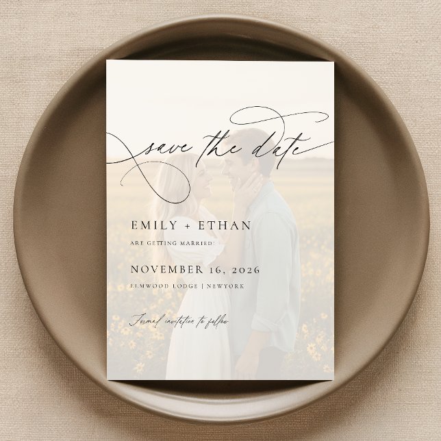 Simple Calligraphy Script Overlay Photo Wedding Save The Date (Creator Uploaded)