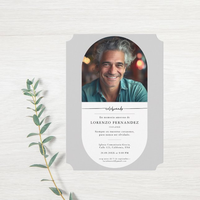 Simple Calligraphy Spanish Funeral Memorial Photo Invitation (Creator Uploaded)