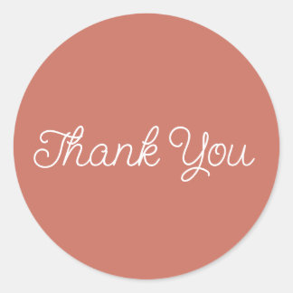 Simple Calligraphy Terracotta Flat Thank You Card Classic Round Sticker