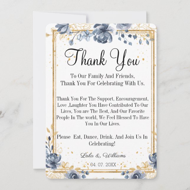 Simple Calligraphy Text Wedding  Thank You Card (Front)