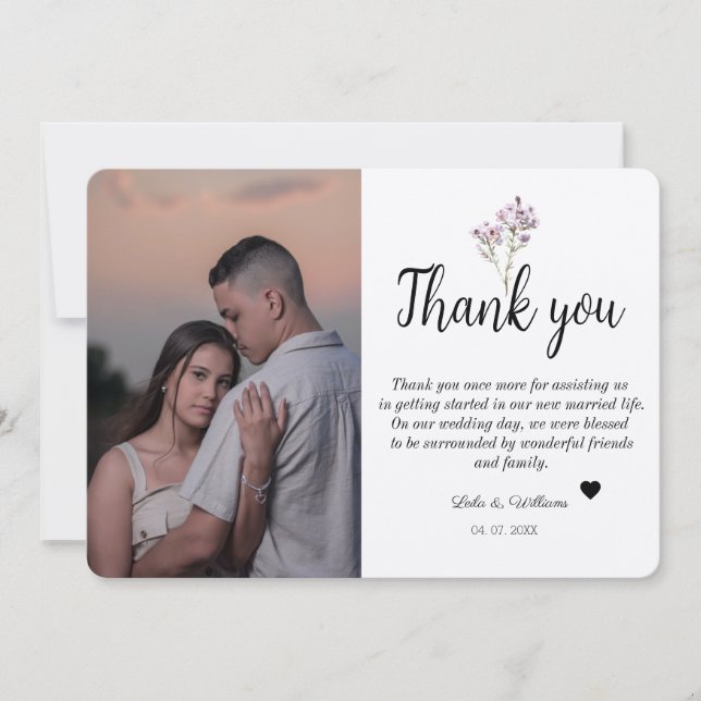 Simple Calligraphy Text Wedding  Thank You Card (Front)