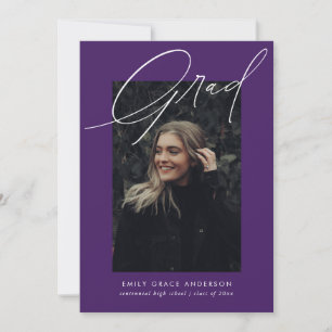Simple Calligraphy Three Photo Purple Graduation Announcement