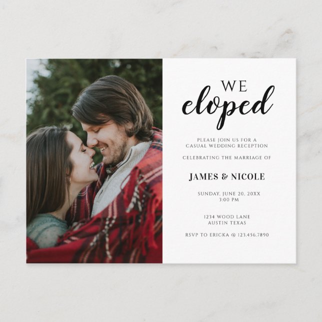 Simple Calligraphy We Eloped Wedding Announcement Postcard (Front)