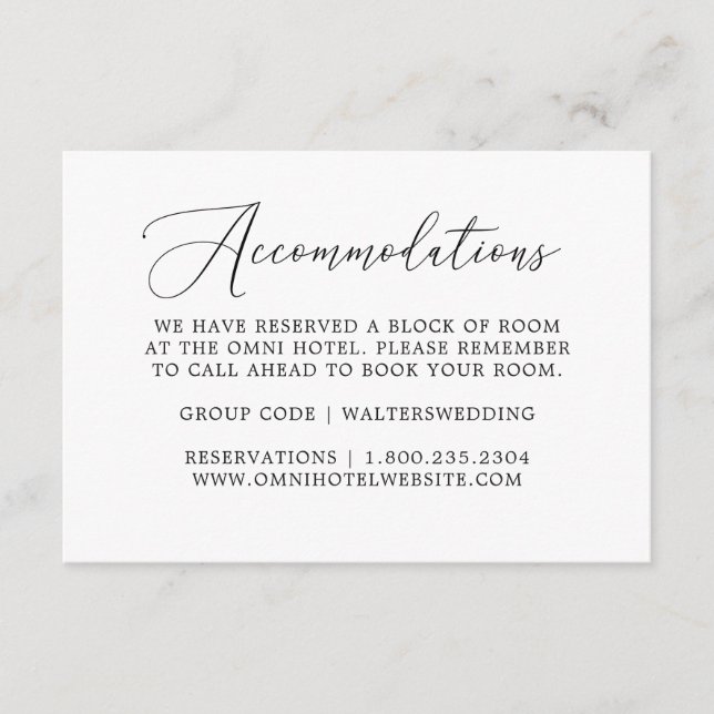 Simple Calligraphy Wedding Accommodation Cards (Front)