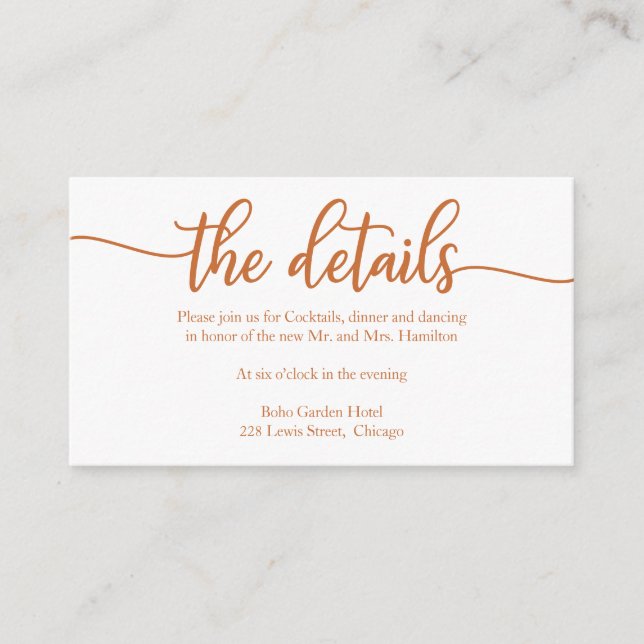 Simple Calligraphy Wedding Details Enclosure Card (Front)