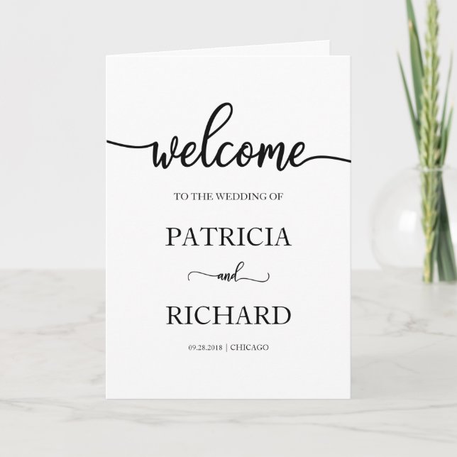 Simple Calligraphy Wedding Folded Program Programme (Front)