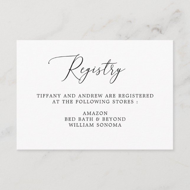 Simple Calligraphy Wedding Gift Registry Cards (Front)