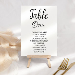 Simple calligraphy wedding guest name seatingchart table number