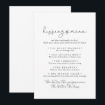Simple Calligraphy Wedding Kissing Menu Game Card<br><div class="desc">This simple calligraphy wedding kissing menu game card is perfect for a rustic wedding reception. The simple and elegant design features classic and fancy script typography in black and white.</div>