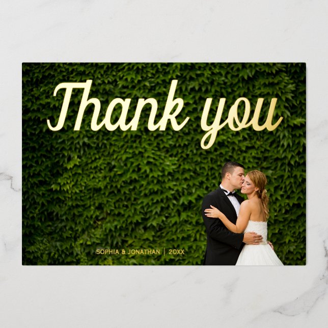 Simple calligraphy wedding photo thank you card (Front)