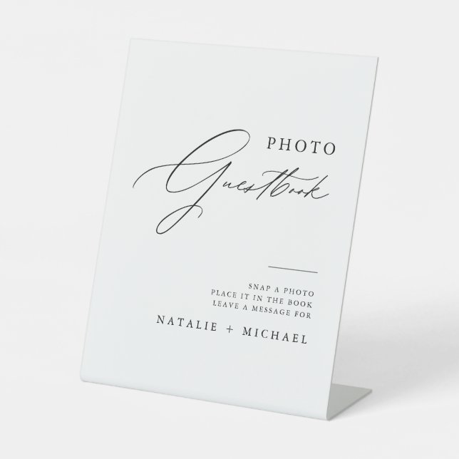 Simple Calligraphy Wedding Photobooth Guestbook Pedestal Sign (Front)