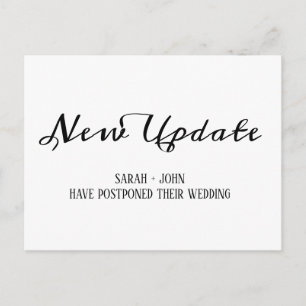 Simple Calligraphy Wedding Postponed Update Postcard