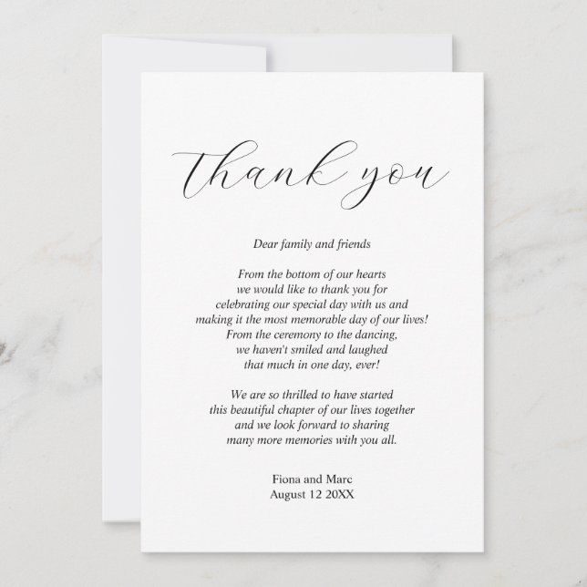 Simple calligraphy wedding thank you card  (Front)