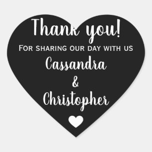 Simple calligraphy wedding thank you elegant heart sticker