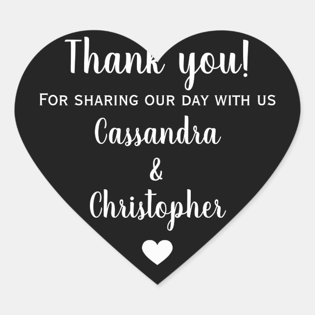 Simple calligraphy wedding thank you elegant heart sticker (Front)