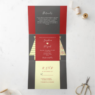 Simple Calligraphy Wedding Tri-Fold Invitation