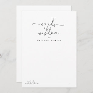 Simple Calligraphy Wedding Words of Wisdom   Advice Card