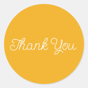Simple Calligraphy Yellow Flat Thank You Card Classic Round Sticker