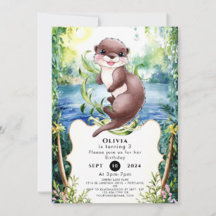 Simple Calm Otter Birthday Invitation
