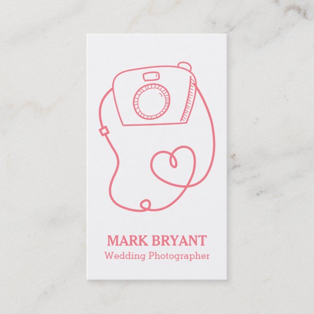 Simple Camera Doodle, Fun Wedding Photographer Business Card (Front)