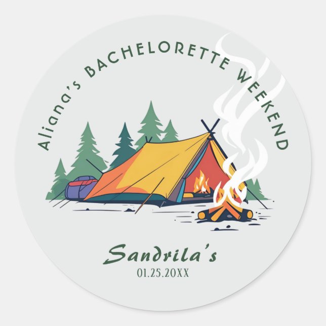 Simple Camping Weekend Bachelorette Party  Classic Round Sticker (Front)