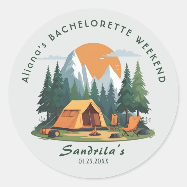 Simple Camping Weekend Bachelorette Party  Classic Round Sticker (Front)