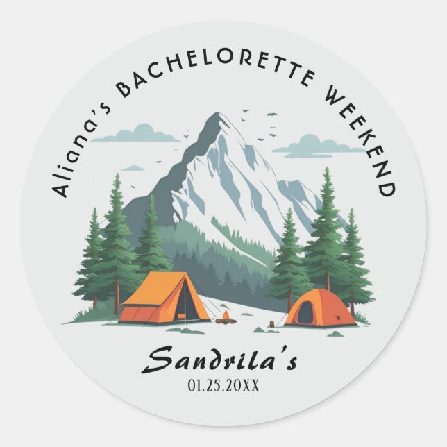 Simple Camping Weekend Bachelorette Party  Classic Round Sticker (Front)