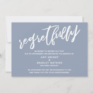 Simple Cancelled Wedding Dusty Blue Regrets Card