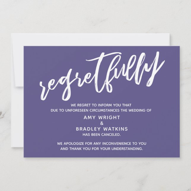 Simple Cancelled Wedding Dusty Purple Regrets Card (Front)