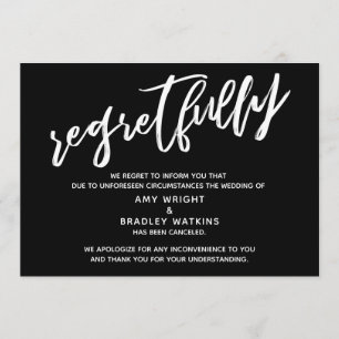 Simple Cancelled Wedding Regretfully Black Card