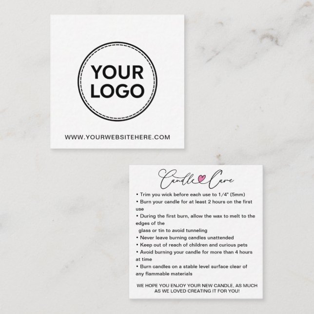 Simple Candle Care Instructions / Add Your Logo Sq Square Business Card (Front/Back)