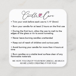 Simple Candle Care Instructions / Add Your Logo Square Business Card