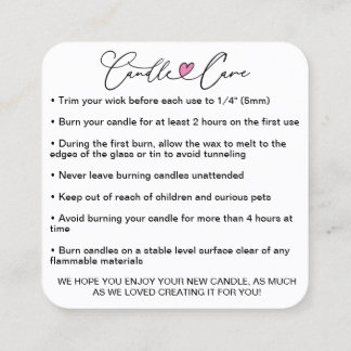 Simple Candle Care Instructions / Add Your Logo Square Business Card