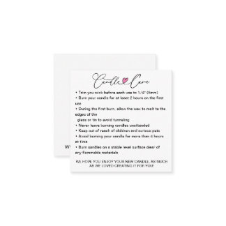 Simple Candle Care Instructions / Add Your Logo Square Business Card