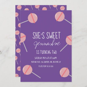 Simple Candy Lollipop Birthday Party Pink Invitation