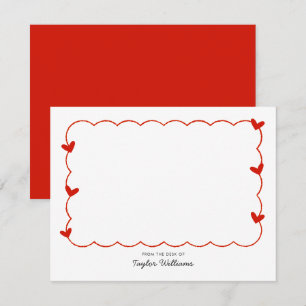 Simple Candy Red Wavy Border Heart Stationery Card