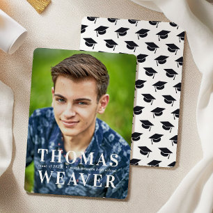 Simple Cap Pattern with Name and Photo Graduation Announcement