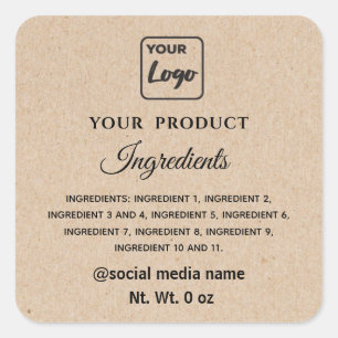 Simple cardboard look logo ingredients list  square sticker