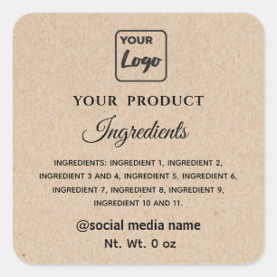 Simple cardboard look logo product ingredients  square sticker
