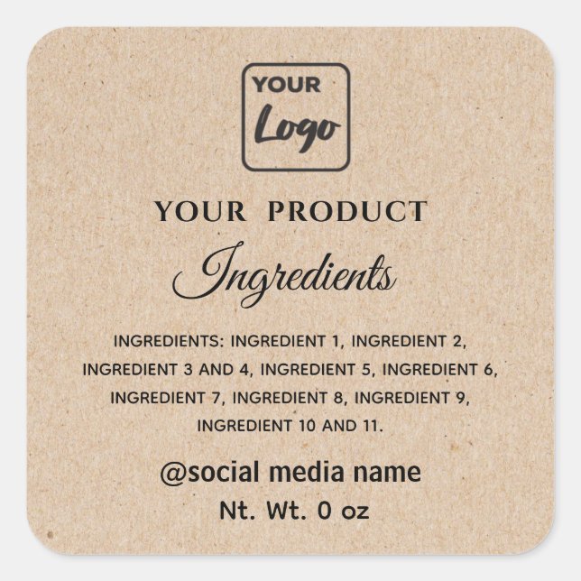 Simple cardboard look logo product ingredients  square sticker (Front)