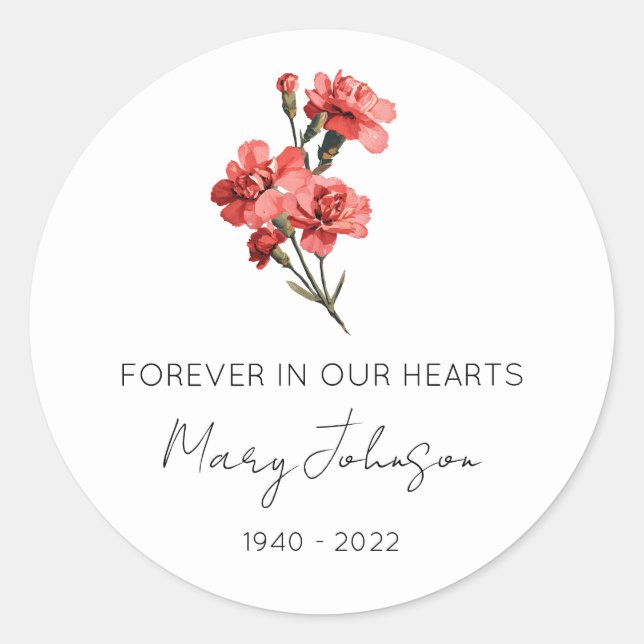 Simple Carnation Memorial  Classic Round Sticker (Front)