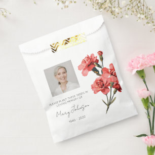 Simple Carnation Photo Funeral Seed Favour Bags