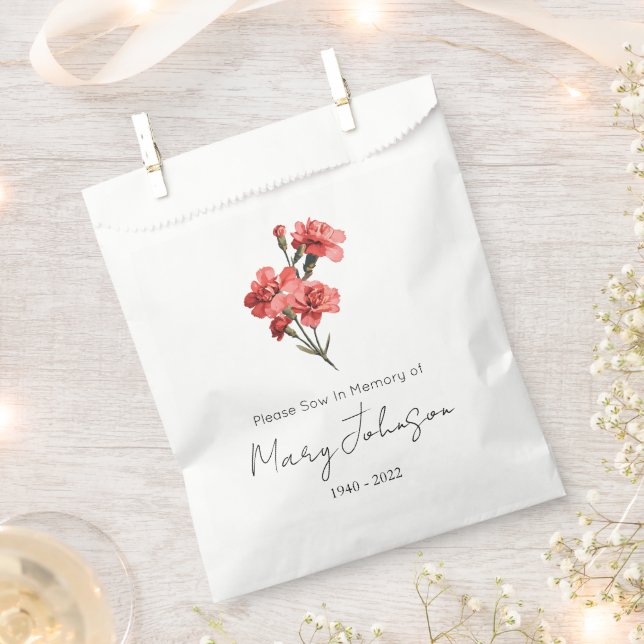 Simple Carnation Seed packet Funeral  Favour Bags (Clipped)