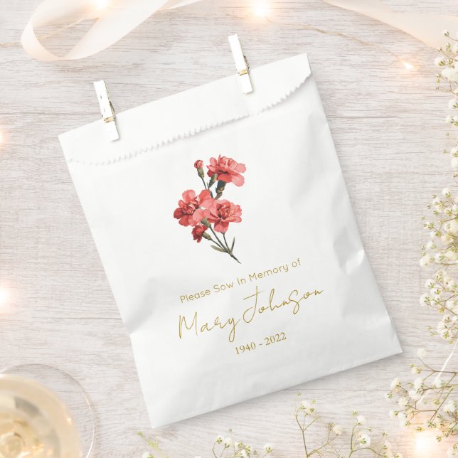 Simple Carnation Seed packet Funeral  Favour Bags (Clipped)
